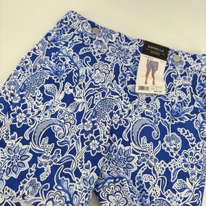Rafaella Women's Size 4 Blue White Floral Print Linen Blend Shorts